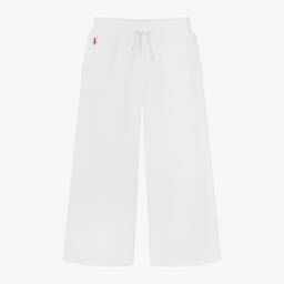 Ralph Lauren-Girls White Cotton Wide Leg Joggers | Childrensalon Outlet