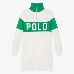 Ralph Lauren-Girls White & Green Sporty Zip Dress | Childrensalon Outlet
