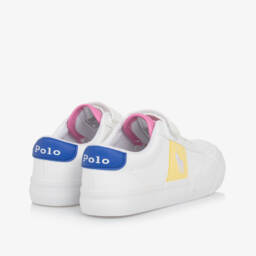 Ralph Lauren-Girls White Multicolor Leatherette Sneakers | Childrensalon Outlet