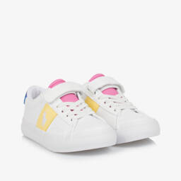 Ralph Lauren-Girls White Multicolor Leatherette Sneakers | Childrensalon Outlet