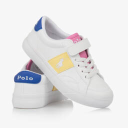Ralph Lauren-Girls White Multicolor Leatherette Sneakers | Childrensalon Outlet