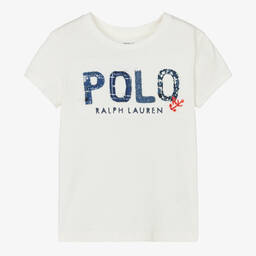 Polo Ralph Lauren-Girls White Polo Logo T-Shirt | Childrensalon Outlet