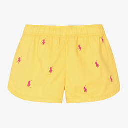 Ralph Lauren-Girls Yellow Cotton Pony Logo Shorts | Childrensalon Outlet