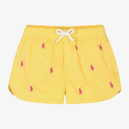 Ralph Lauren-Girls Yellow Cotton Pony Logo Shorts | Childrensalon Outlet