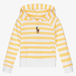 Polo Ralph Lauren-هودي قطن محبوك مقلم لون أصفر وأبيض للبنات | Childrensalon Outlet