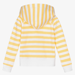 Polo Ralph Lauren-هودي قطن محبوك مقلم لون أصفر وأبيض للبنات | Childrensalon Outlet