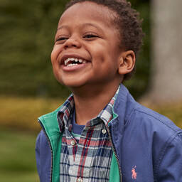 Polo رالف لورين-جاكيت بوجهين قطن لون أخضر و كحلي للأولاد | Childrensalon Outlet