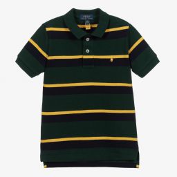 Polo Ralph Lauren-Green Stripe Cotton Polo Shirt | Childrensalon Outlet