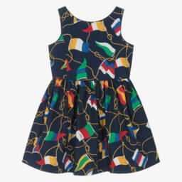 Ralph Lauren-فستان أزرق بحري بطبعة العلم | Childrensalon Outlet
