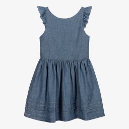 Поло Ralph Lauren-Синее платье из шамбре с рюшами для подростков | Childrensalon Outlet