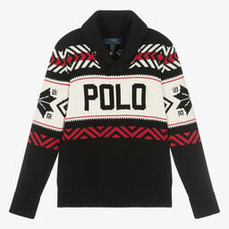 Ralph Lauren-Teen Boys Black Knitted Cotton Sweater | Childrensalon Outlet