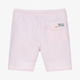 Ralph Lauren-Teen Boys Pink Striped Seersucker Swim Shorts | Childrensalon Outlet