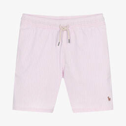 Ralph Lauren-Teen Boys Pink Striped Seersucker Swim Shorts | Childrensalon Outlet