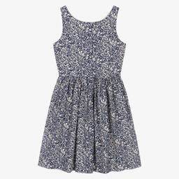 رالف لورين-فستان تينز بناتي قطن لون كحلي بطبعة ورود | Childrensalon Outlet