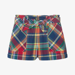 Ralph Lauren-Teen Girls Blue Madras Cotton Shorts  | Childrensalon Outlet