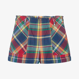 Ralph Lauren-Teen Girls Blue Madras Cotton Shorts  | Childrensalon Outlet