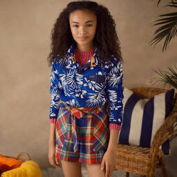 Ralph Lauren-Teen Girls Blue Madras Cotton Shorts  | Childrensalon Outlet