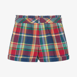 Ralph Lauren-Teen Girls Blue Madras Cotton Shorts  | Childrensalon Outlet