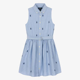 Ralph Lauren-Teen Girls Blue Oxford Cotton Shirt Dress | Childrensalon Outlet