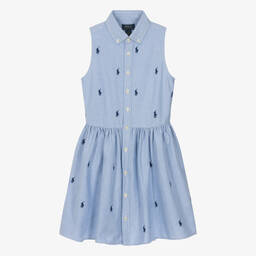 Ralph Lauren-Teen Girls Blue Oxford Cotton Shirt Dress | Childrensalon Outlet