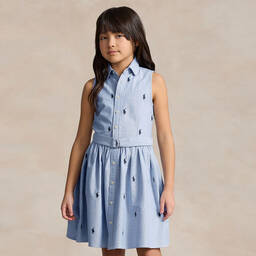 Ralph Lauren-Teen Girls Blue Oxford Cotton Shirt Dress | Childrensalon Outlet