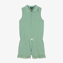 Polo Ralph Lauren-بلاي سوت تينز بناتي قطن بيكيه لون أخضر | Childrensalon Outlet