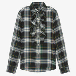 Ralph Lauren-Teen Girls Green Cotton Tartan Frill Blouse | Childrensalon Outlet