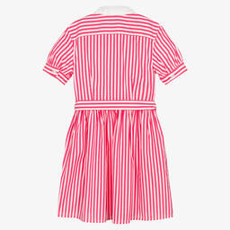 Polo Ralph Lauren-فستان تينز بناتي قطن بوبلين مقلم لون زهري وأبيض | Childrensalon Outlet