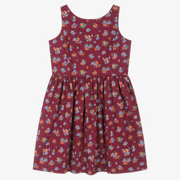 Ralph Lauren-فستان بطبعة ورود قطن لون أحمر تينز بناتي | Childrensalon Outlet