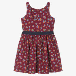 Ralph Lauren-فستان بطبعة ورود قطن لون أحمر تينز بناتي | Childrensalon Outlet