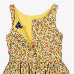 Polo رالف لورين-فستان تينز بناتي قطن لون أصفر بطبعة ورود | Childrensalon Outlet