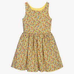 Polo رالف لورين-فستان تينز بناتي قطن لون أصفر بطبعة ورود | Childrensalon Outlet
