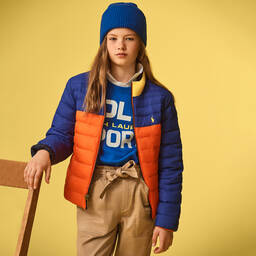 Polo Ralph Lauren-جاكيت بافر بوجهين تينز ولادي بألوان بلوك | Childrensalon Outlet