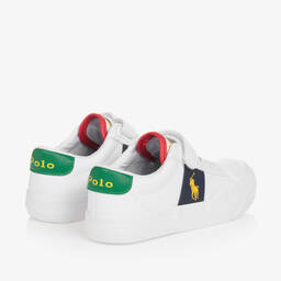 رالف لورين-حذاء رياضي بشريط لاصق جلد صناعي لون أبيض | Childrensalon Outlet