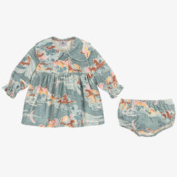 RaspberryPlum-Голубое платье и трусики из хлопка с лошадьми | Childrensalon Outlet