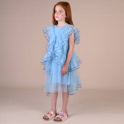 RaspberryPlum-Girls Blue Tulle Ruffle Dress | Childrensalon Outlet