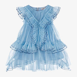 RaspberryPlum-Girls Blue Tulle Ruffle Dress | Childrensalon Outlet