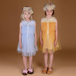 RaspberryPlum-Бело-голубое платье из тюля в полоску | Childrensalon Outlet