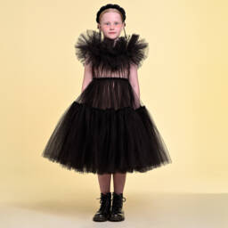 RaspberryPlum-Girls Elegant Black Tulle Gown | Childrensalon Outlet