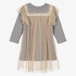 RaspberryPlum-Серое платье из меланжевого люрекса и тюля | Childrensalon Outlet