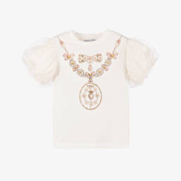 RaspberryPlum-Футболка кремовая с узором ожерелья для девочек | Childrensalon Outlet