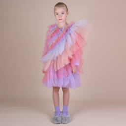 راسبيري بلام -فستان تول بقصة غير مستقيمة لون أزرق وزهري | Childrensalon Outlet