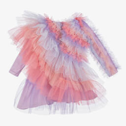 راسبيري بلام -فستان تول بقصة غير مستقيمة لون أزرق وزهري | Childrensalon Outlet