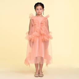 RaspberryPlum-Girls Peach Tulle Party Dress | Childrensalon Outlet