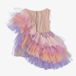 RaspberryPlum-Girls Pink Asymmetric Tulle Dress | Childrensalon Outlet