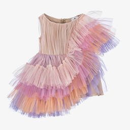 RaspberryPlum-Girls Pink Asymmetric Tulle Dress | Childrensalon Outlet