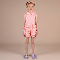 راسبيري بلام -شورت قطن وفيسكوز لون زهري مزين بكشكش للبنات | Childrensalon Outlet