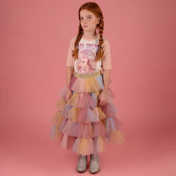 راسبيري بلام -تنورة تول لون زهري بألوان قوس قزح | Childrensalon Outlet