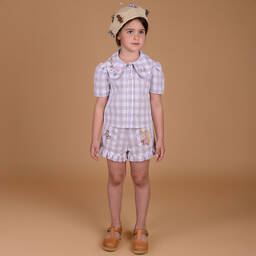 راسبيري بلام -بلوز قطن كاروهات لون بنفسجي وأبيض للبنات | Childrensalon Outlet