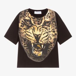 Roberto Cavalli-Black Cotton Leopard T-Shirt | Childrensalon Outlet